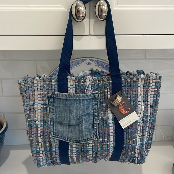 Catherine Marchant Fabric Artist Hand Woven 100% Cotton Denim Bag—Y2K BEAUTIFUL! - Picture 1 of 8